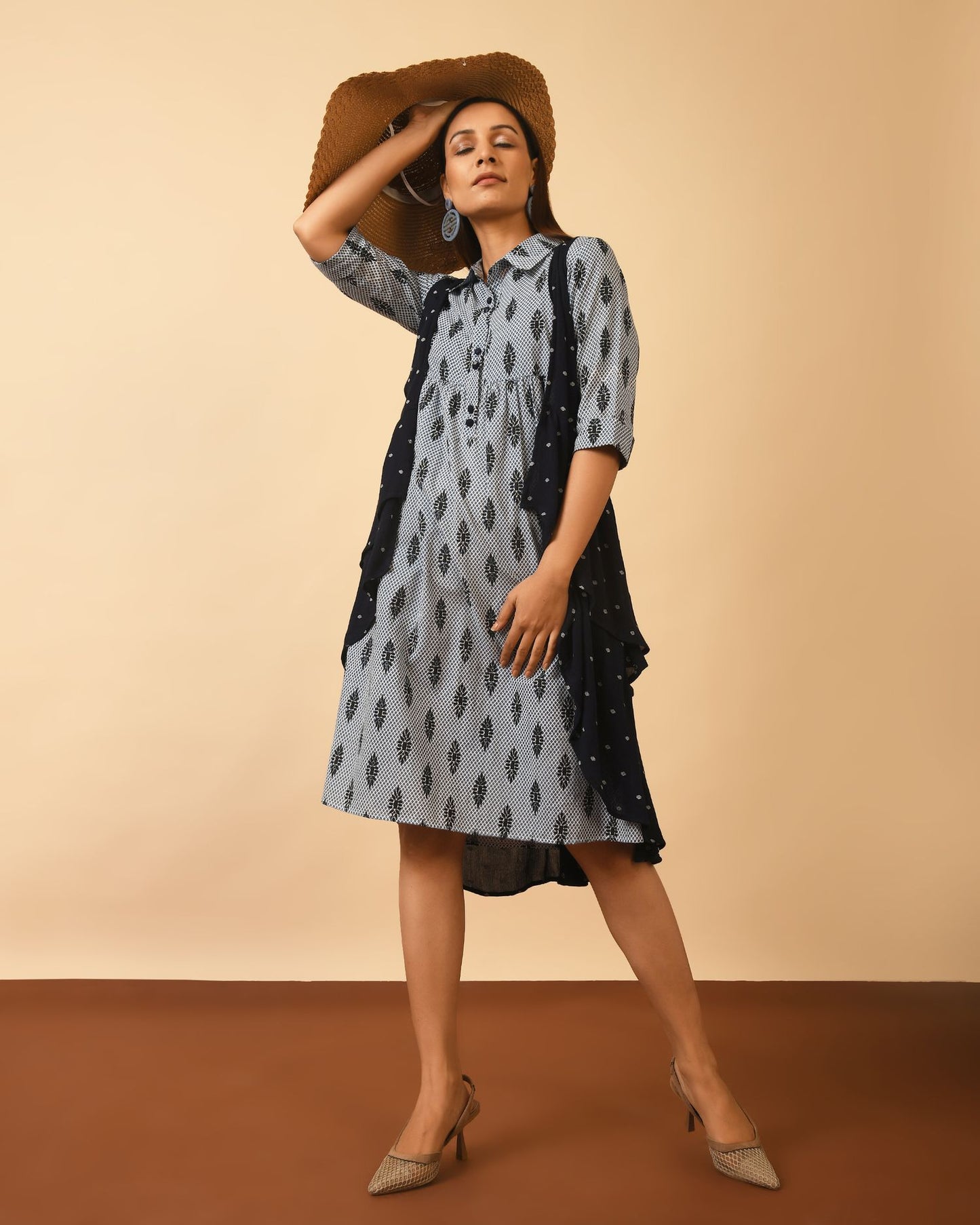 Cotton Shirt Dress with Shrug Jacket