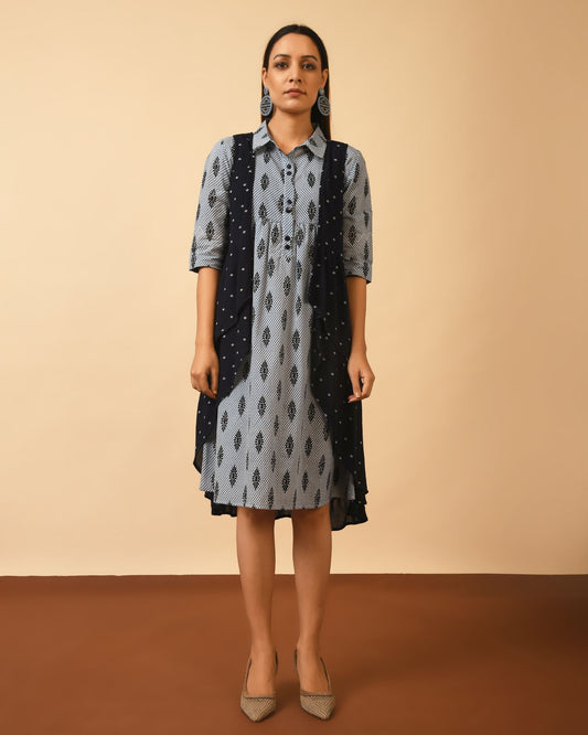 Cotton Shirt Dress with Shrug Jacket