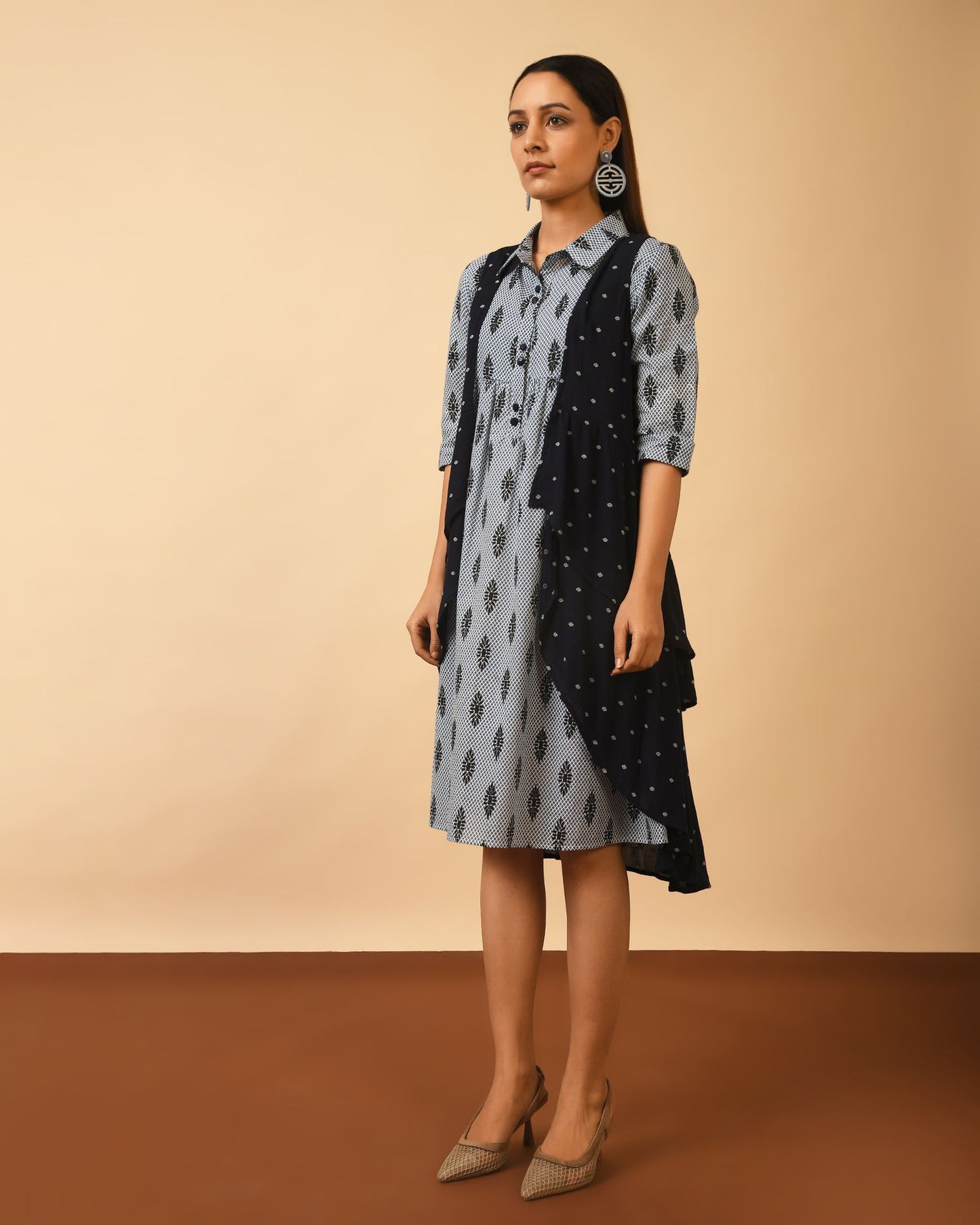 Cotton Shirt Dress with Shrug Jacket