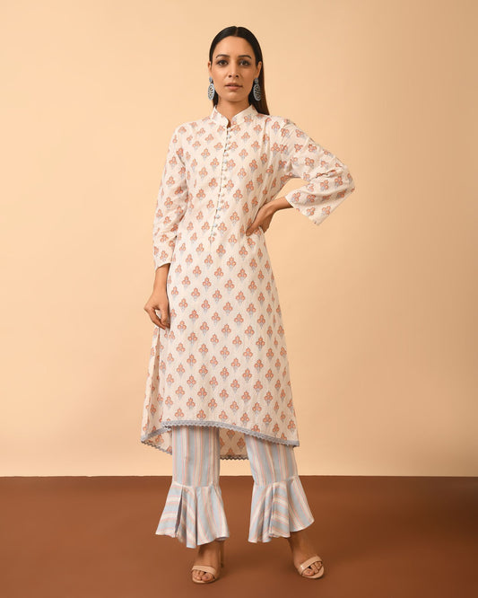 Cotton Print Kurta with Bell Bottom Pant