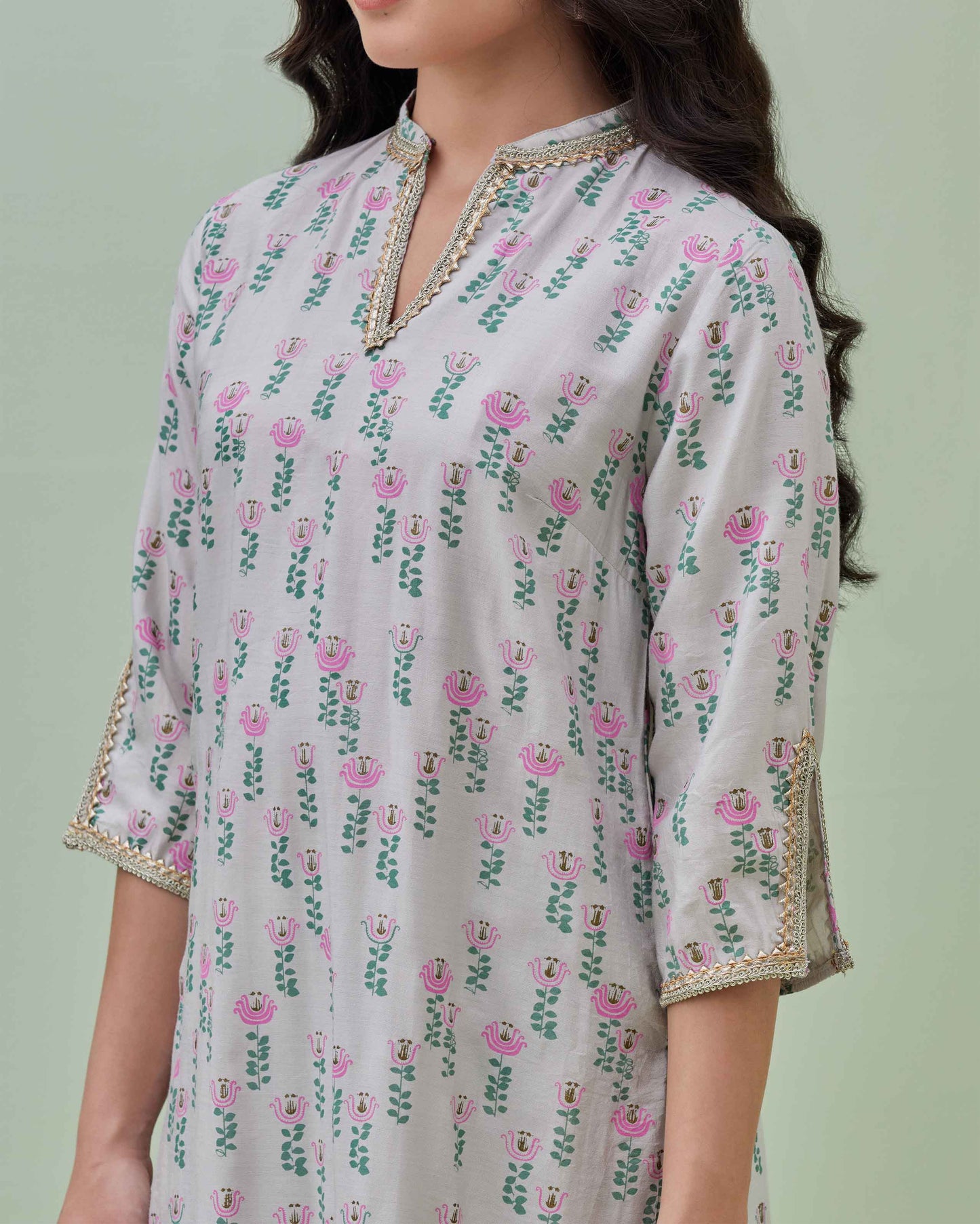 Grey Printed Cotton Silk Co-ord Set
