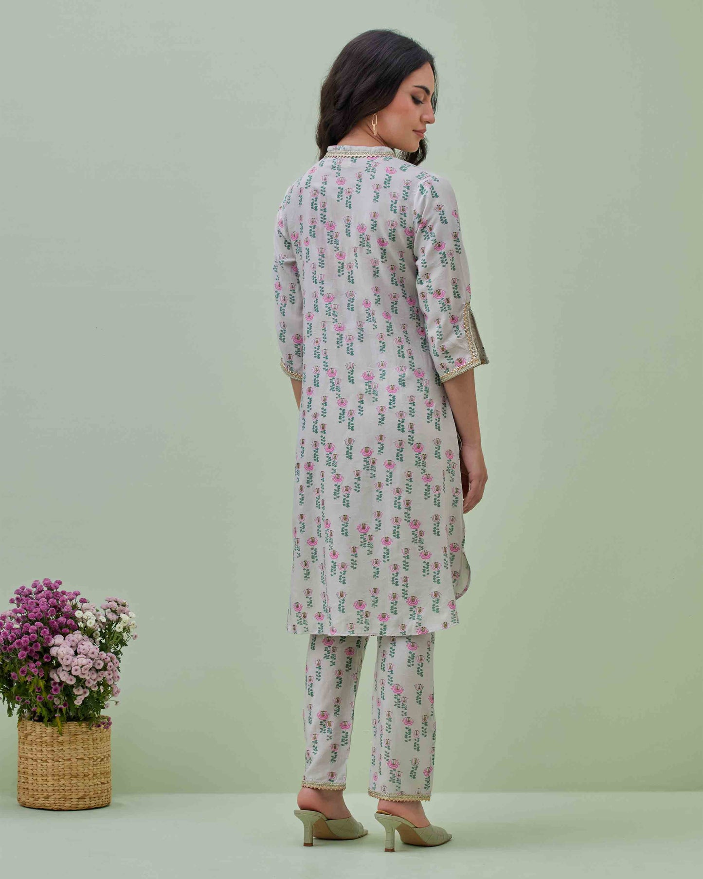 Grey Printed Cotton Silk Co-ord Set