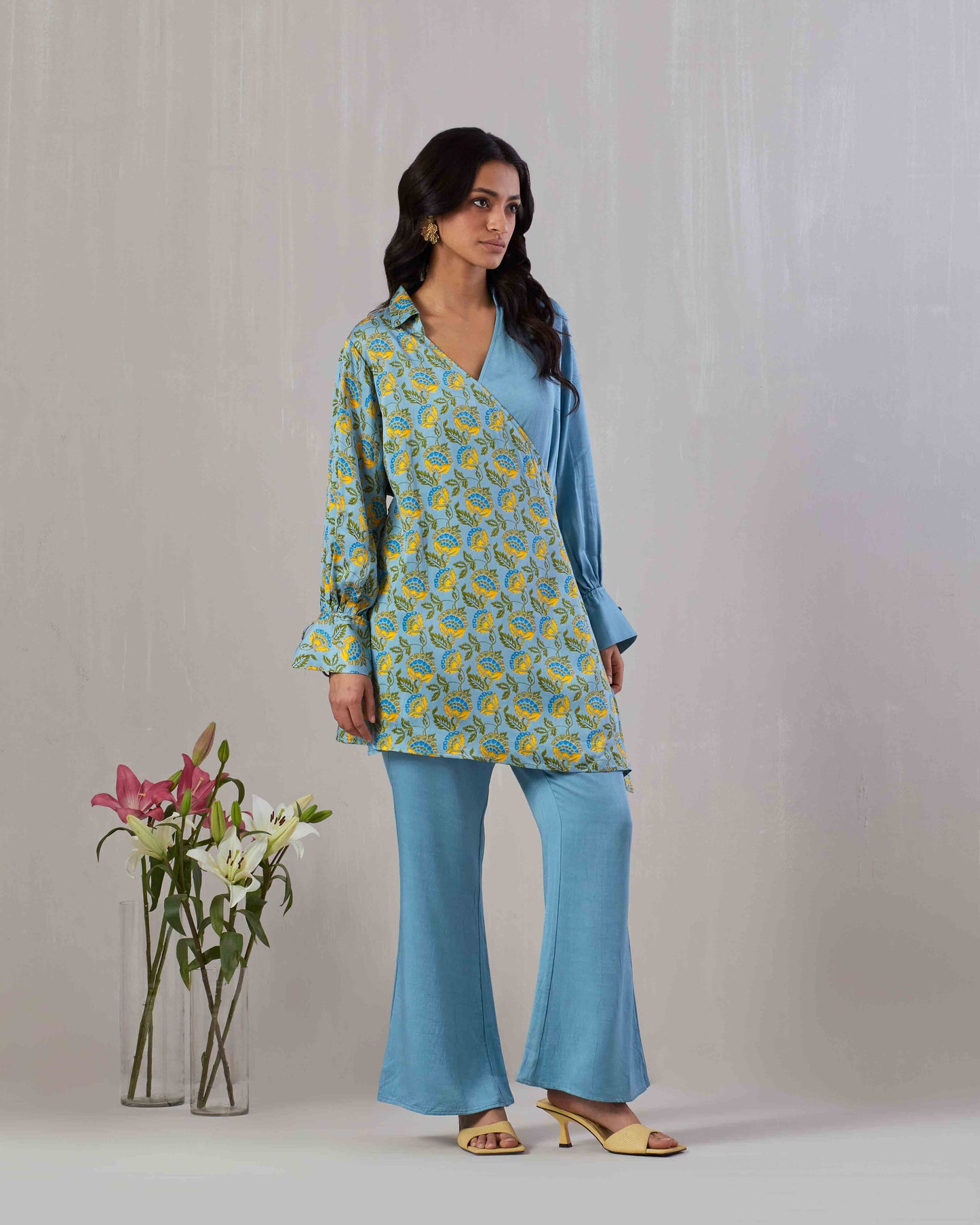 Printed Wrap Top & Boot cut Pants