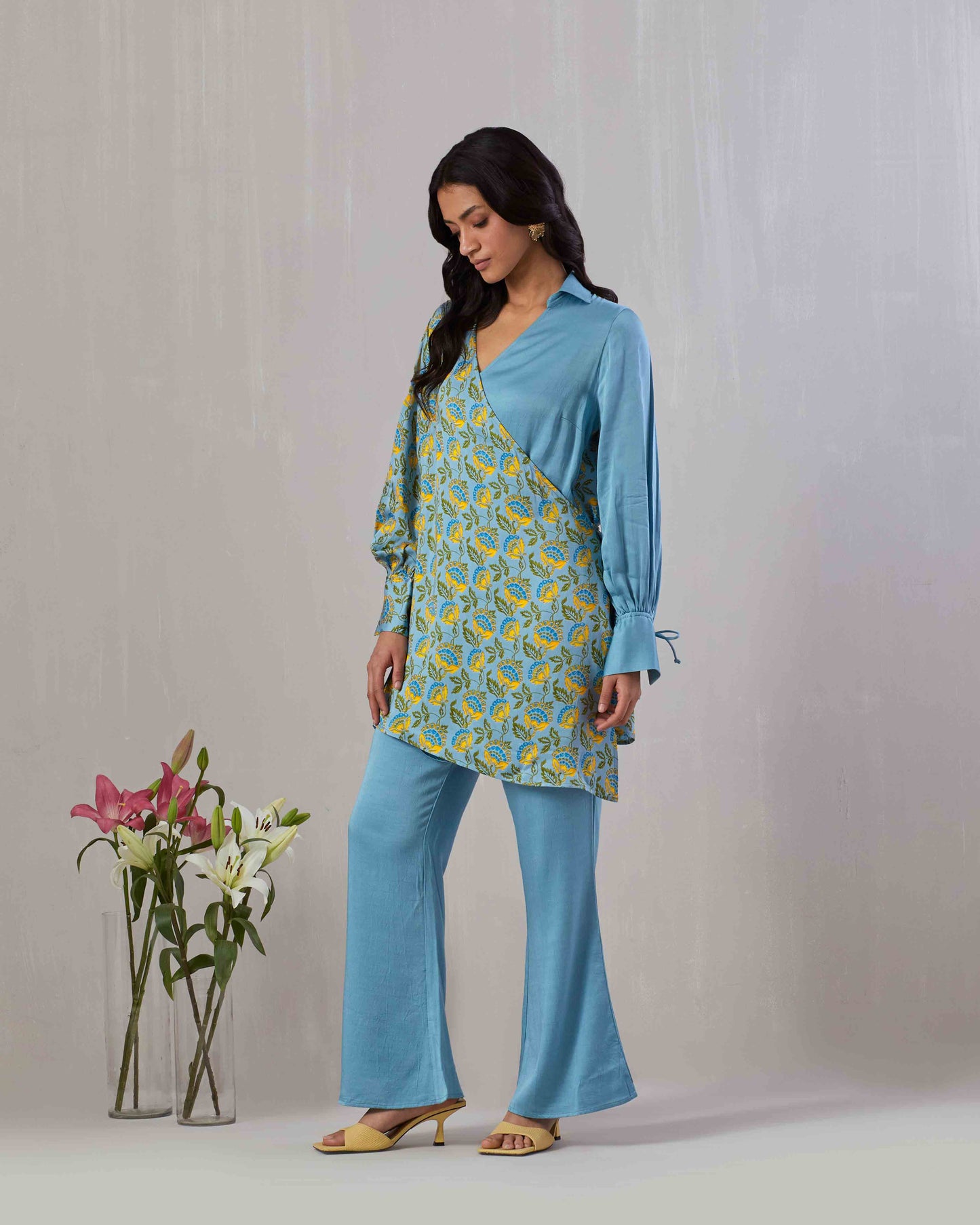 Printed Wrap Top & Boot cut Pants