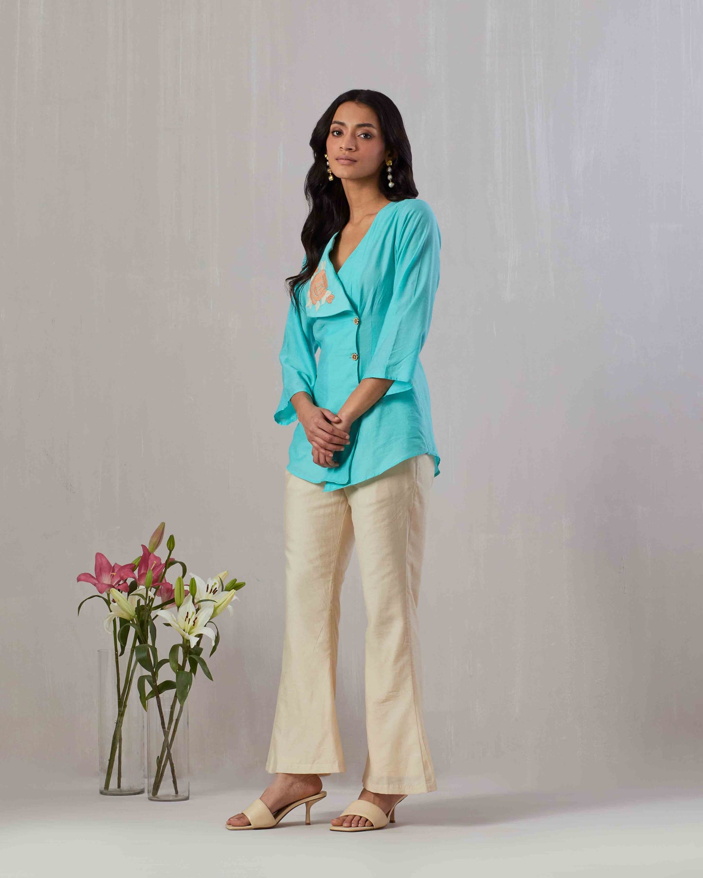Chanderi Embroidered Shirt & Pant set