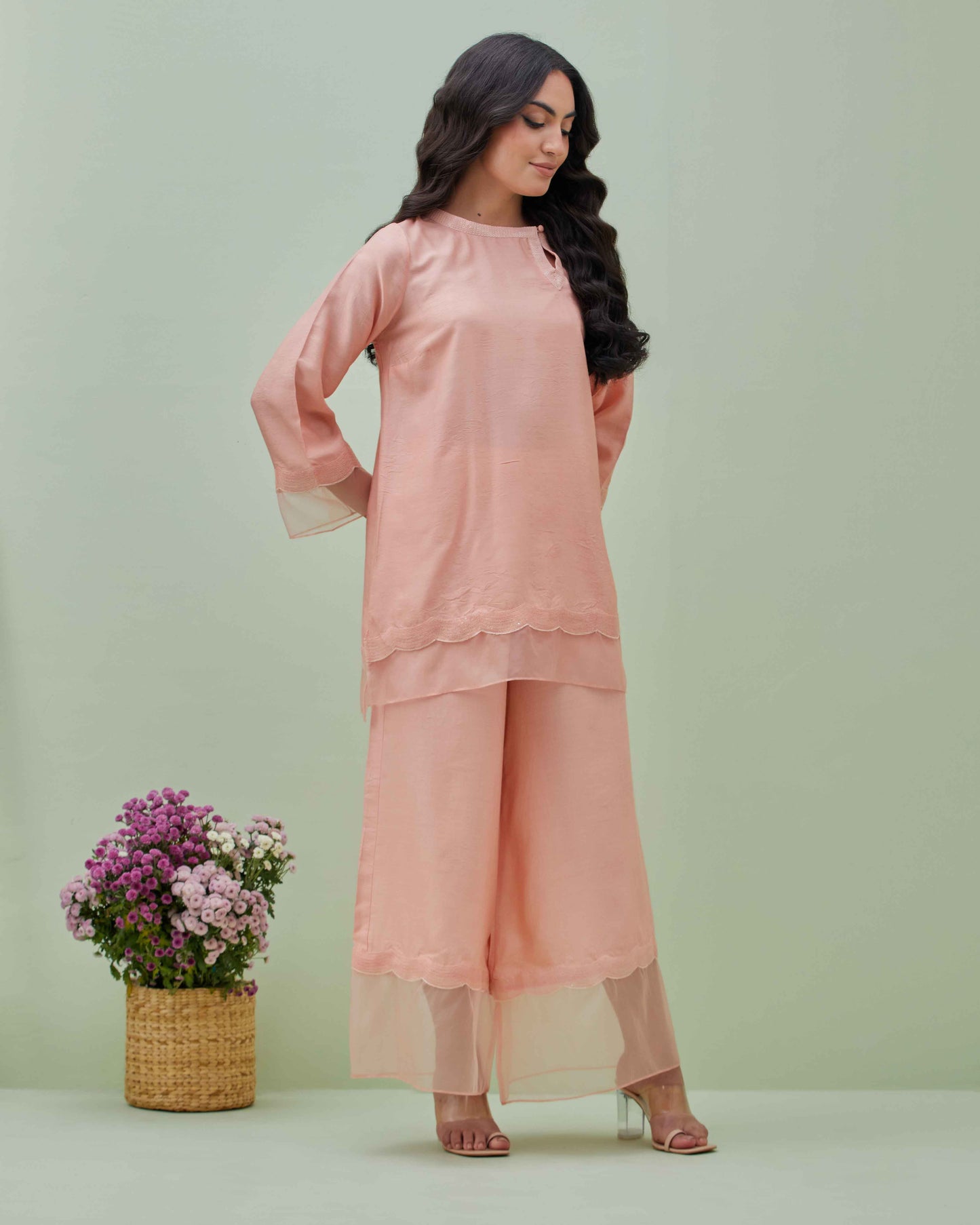Peach Pink Embelleshed Co-ord Set