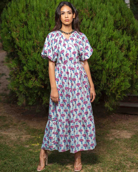 Blue Floral Wrap Maxi Dress