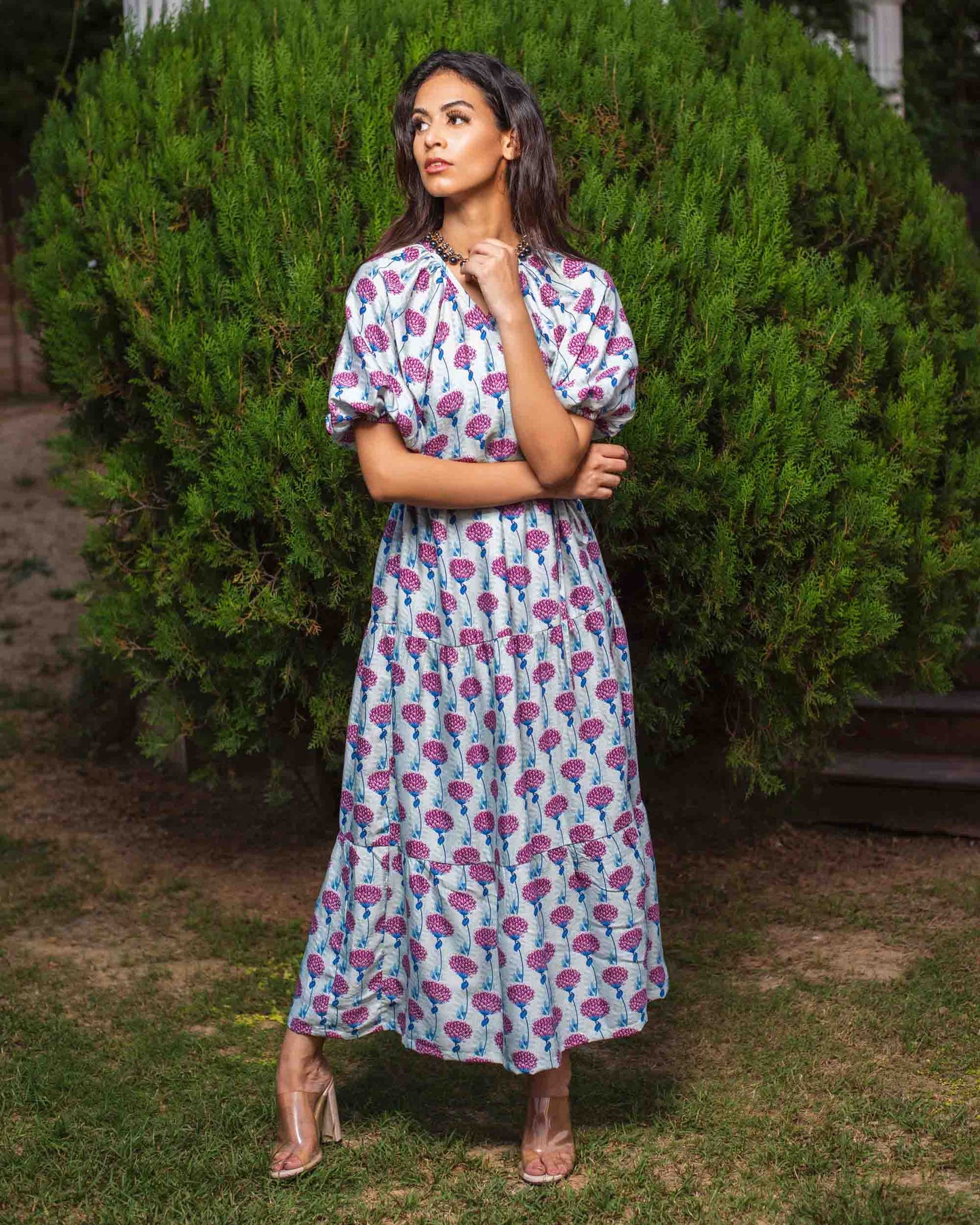 Blue Floral Wrap Maxi Dress