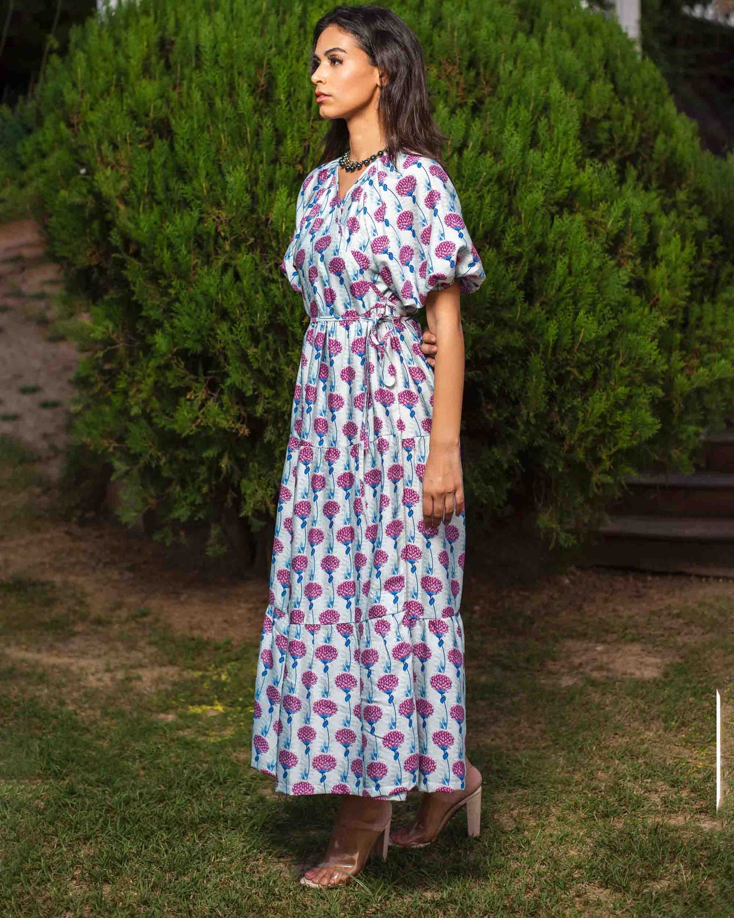 Blue Floral Wrap Maxi Dress