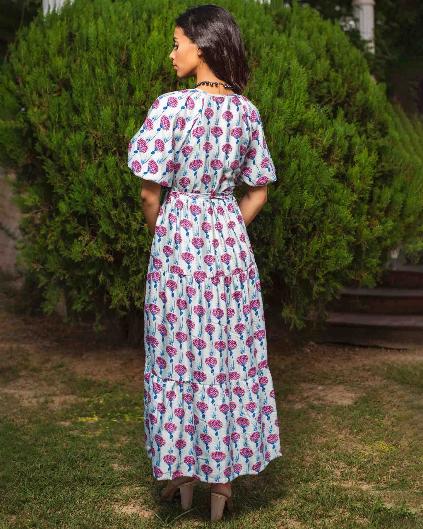 Blue Floral Wrap Maxi Dress