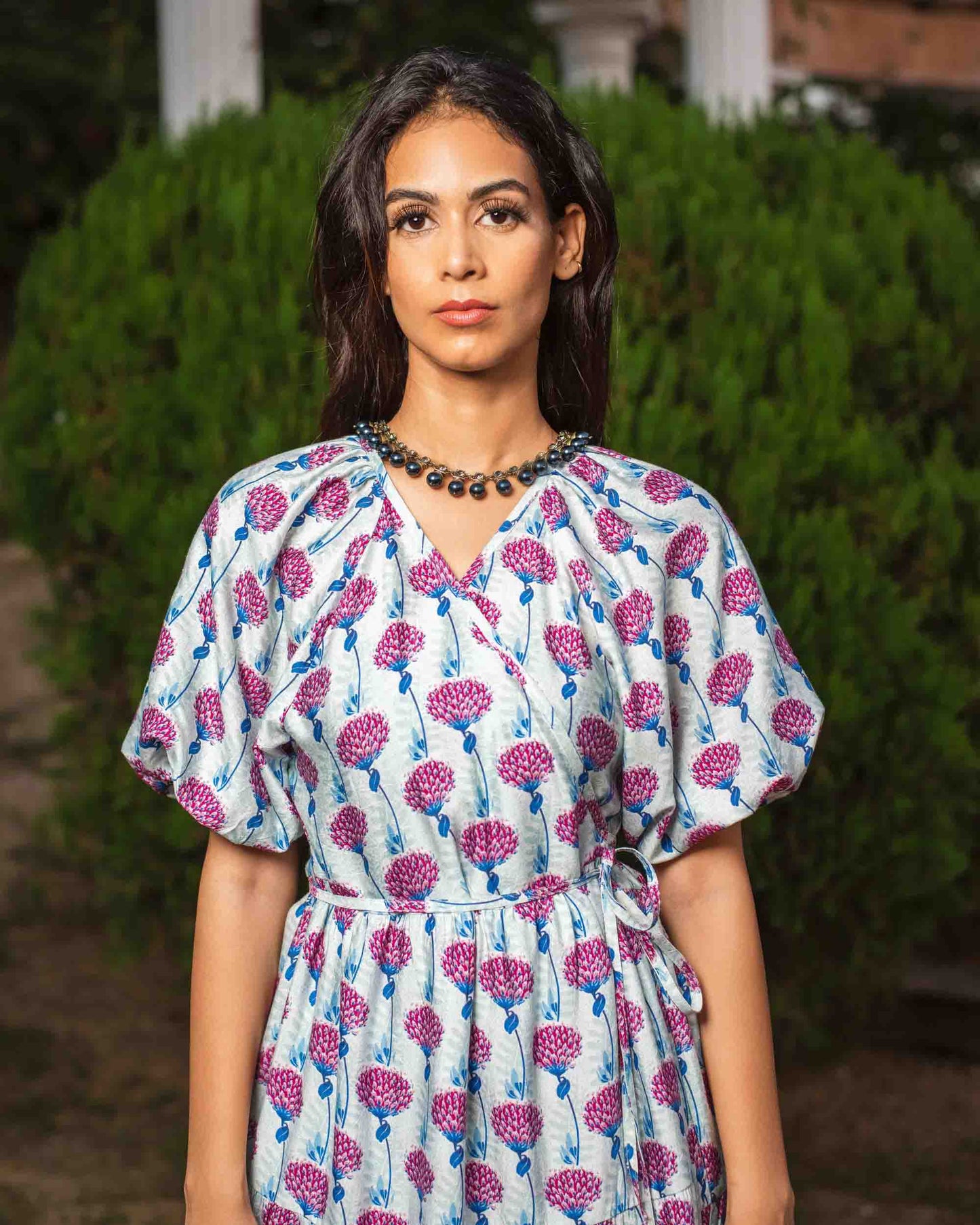 Blue Floral Wrap Maxi Dress