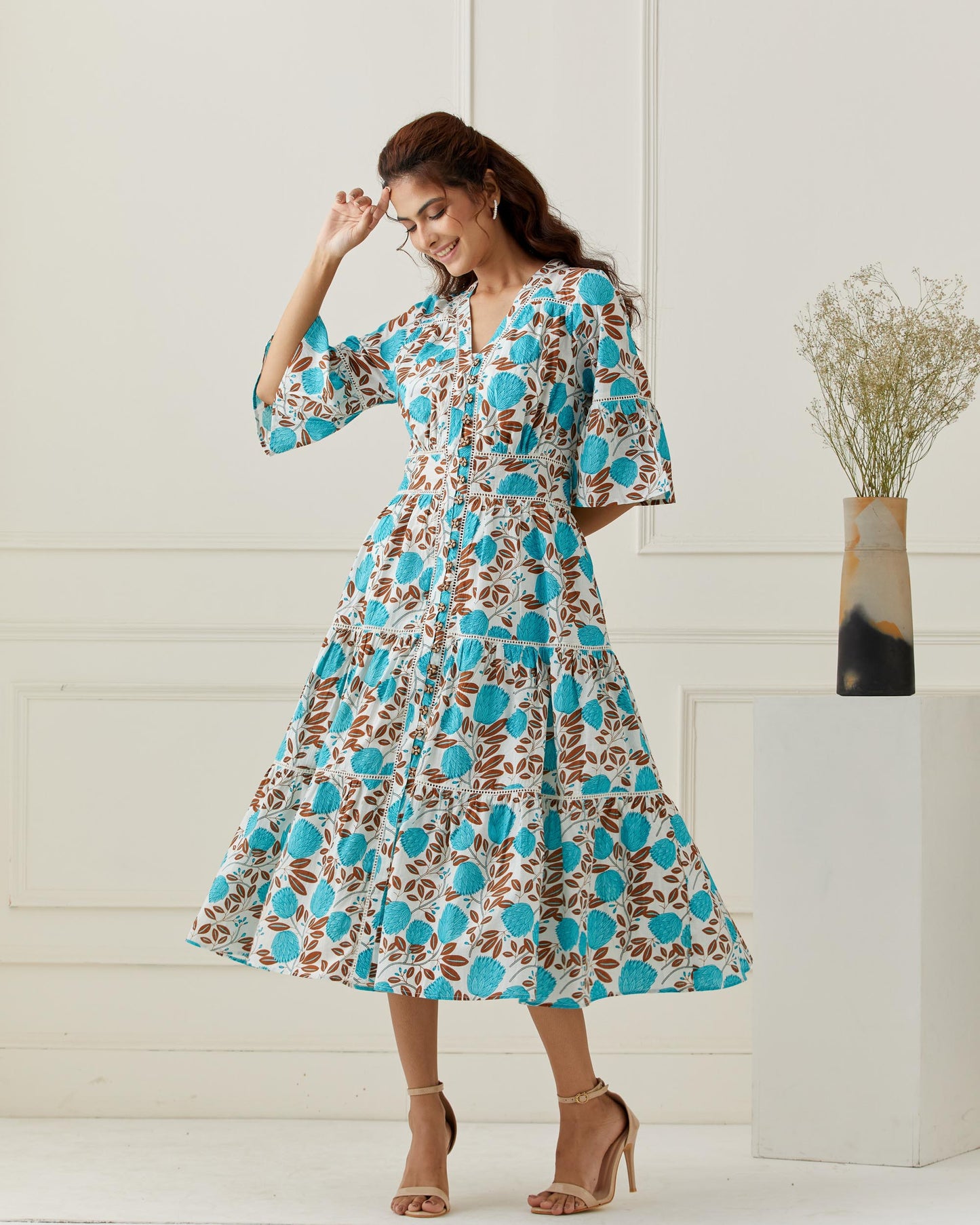 Turquoise Floral Printed Maxi Dress