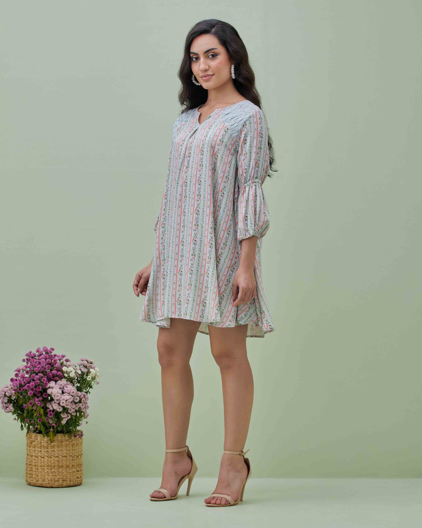 Light Blue Printed Modal Dress