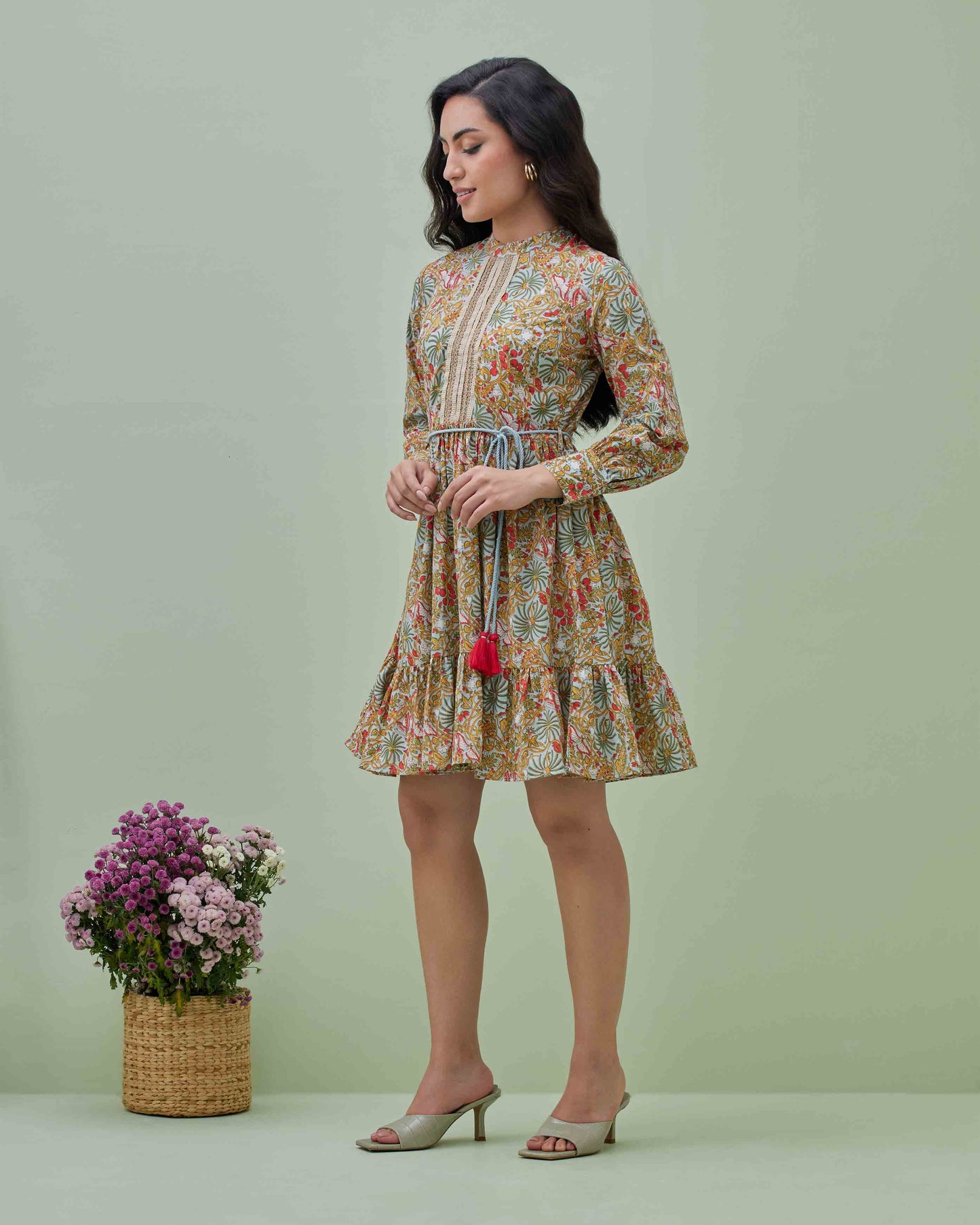 Block Printed Dress with Belt
