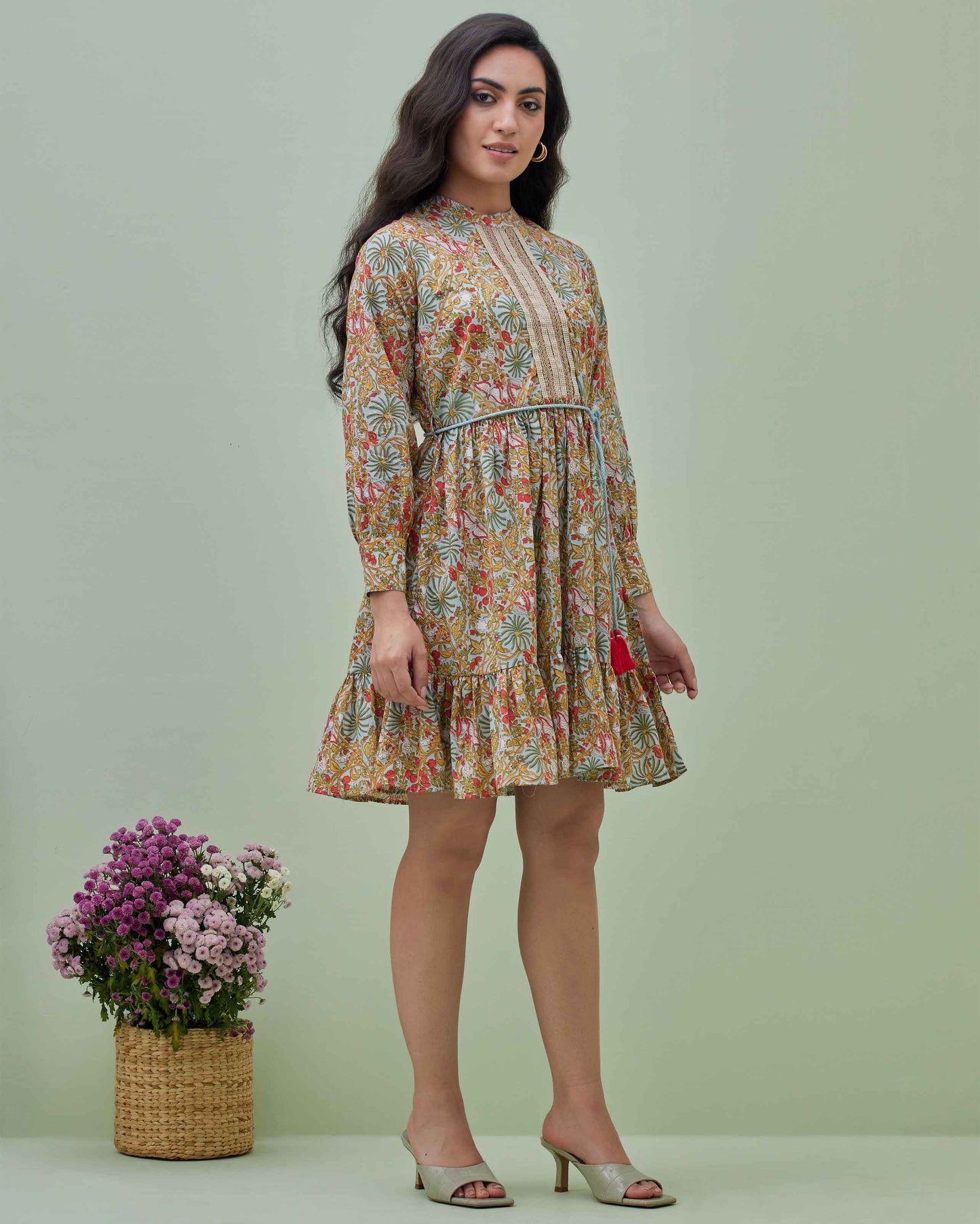 Block Printed Dress with Belt