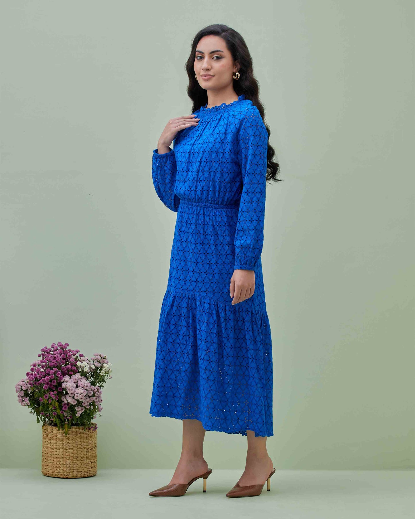 Royal Blue Schiffly Embroidered Maxi Dress
