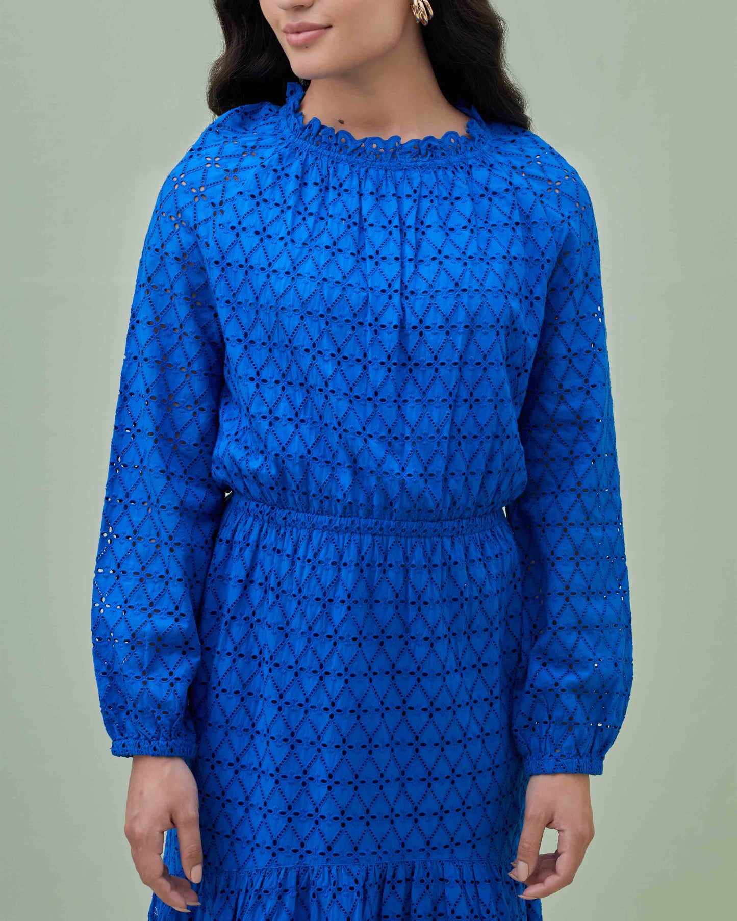 Royal Blue Schiffly Embroidered Maxi Dress