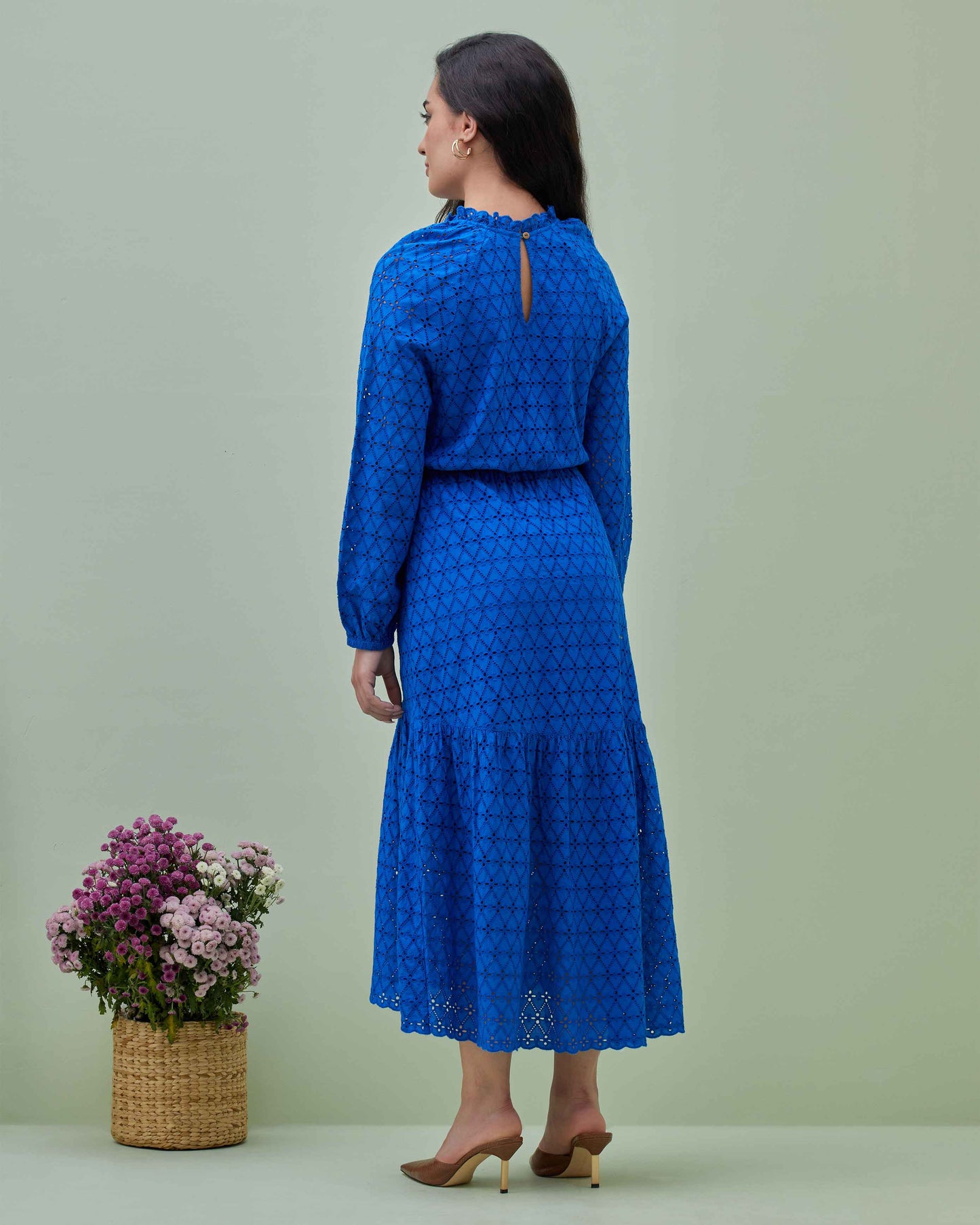 Royal Blue Schiffly Embroidered Maxi Dress