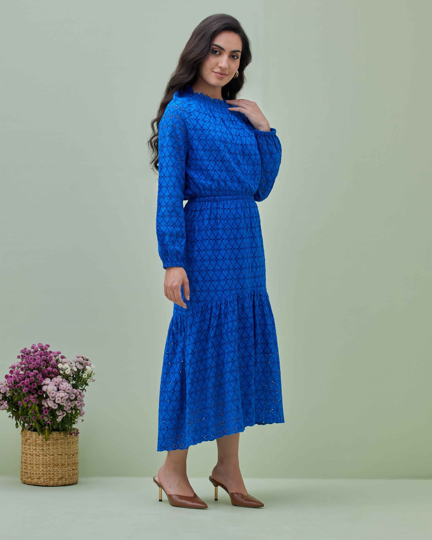 Royal Blue Schiffly Embroidered Maxi Dress