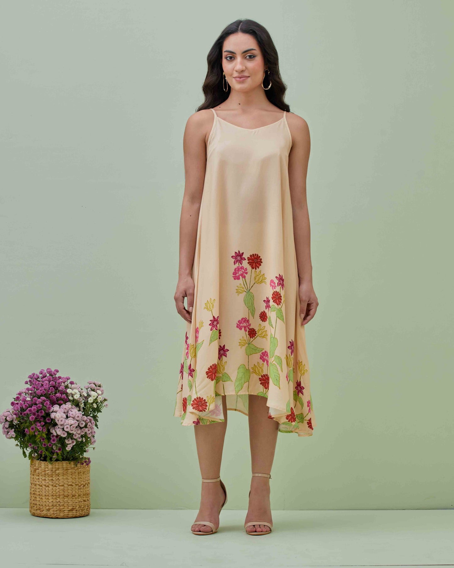 Floral Printed Flared Dress with Cape