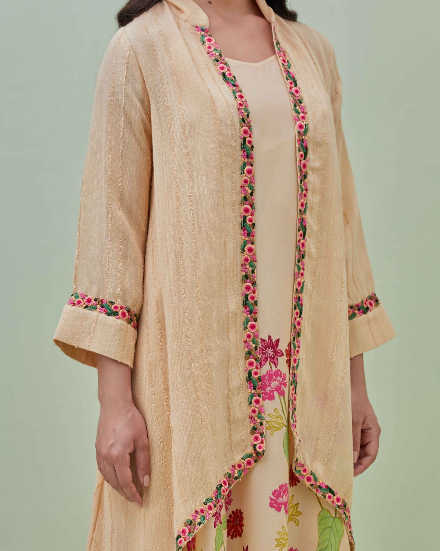 Floral Printed Flared Dress with Cape