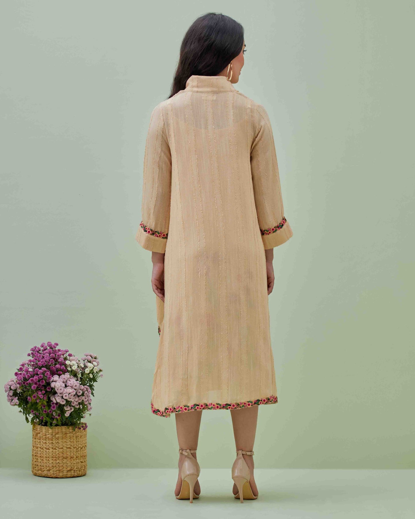 Floral Printed Flared Dress with Cape