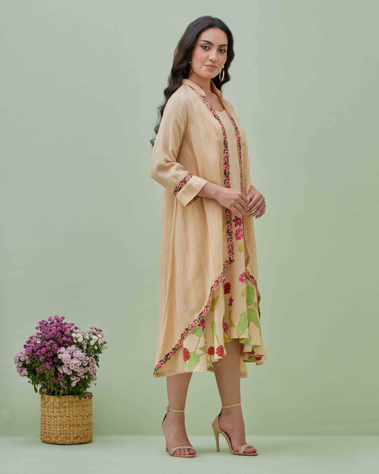 Floral Printed Flared Dress with Cape