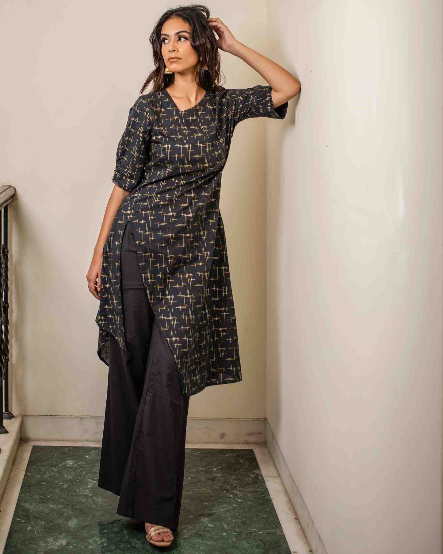 Black Gold Khadi printed Kurta Set