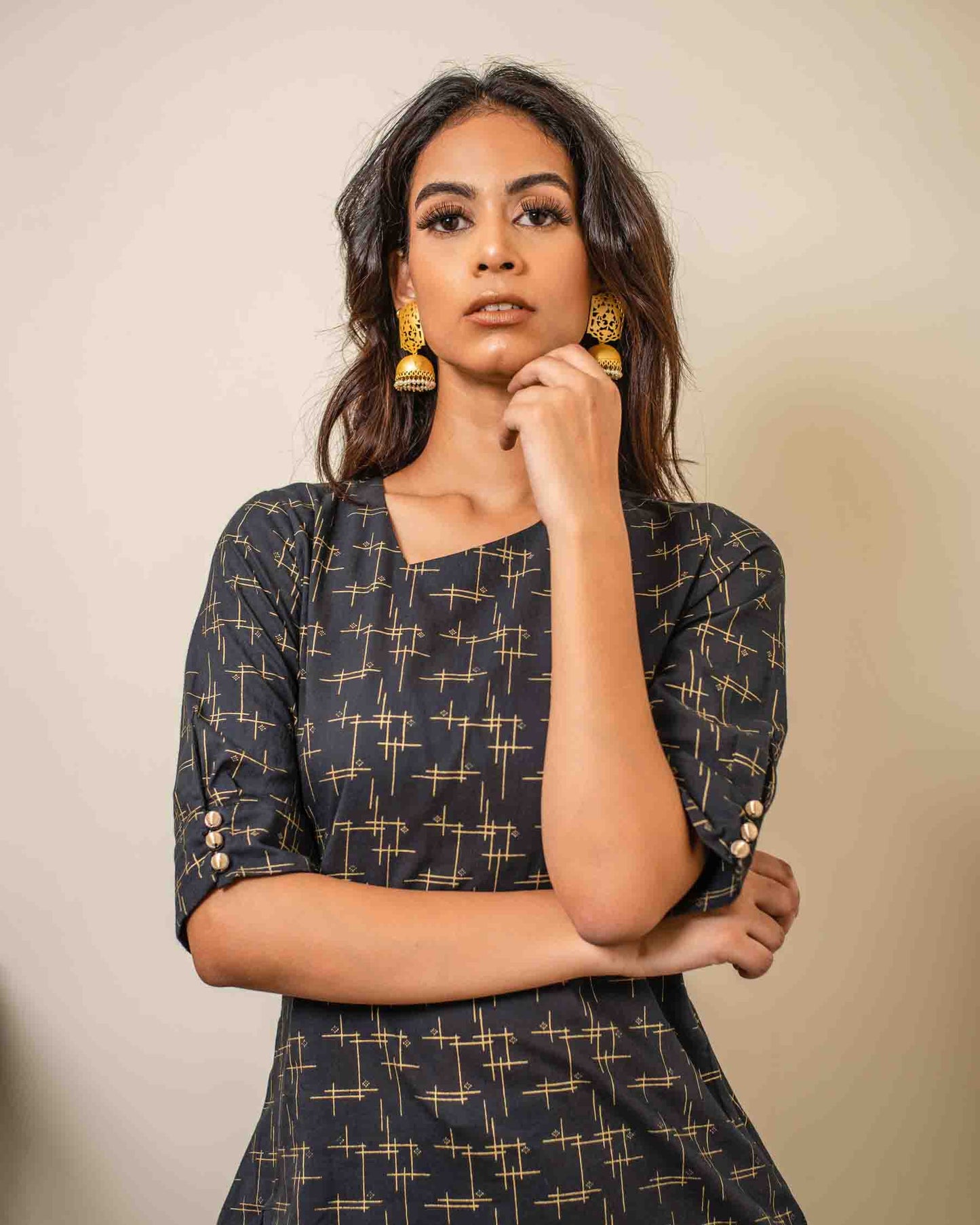 Black Gold Khadi printed Kurta Set