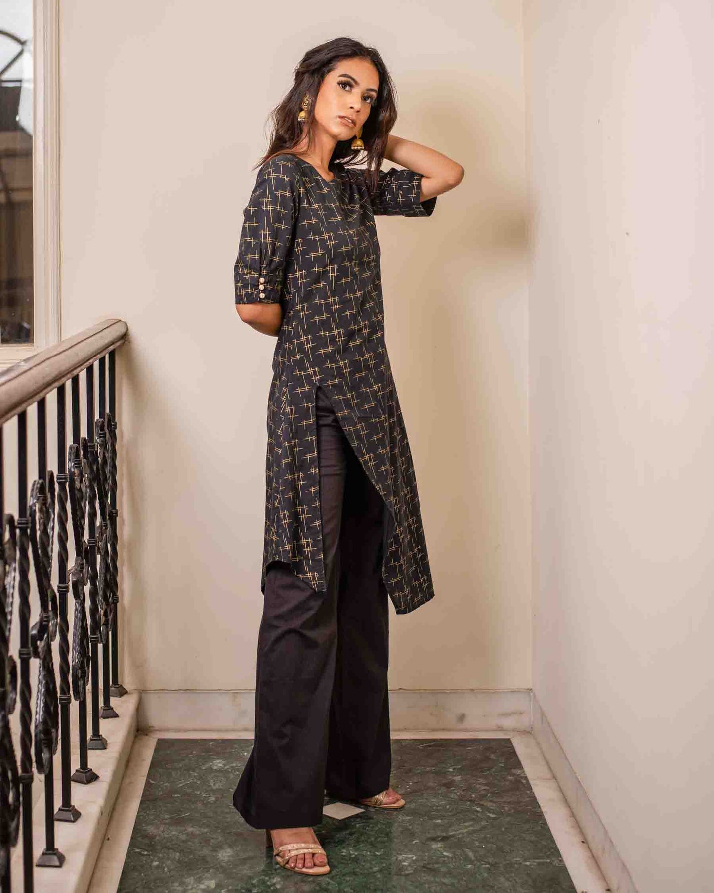 Black Gold Khadi printed Kurta Set
