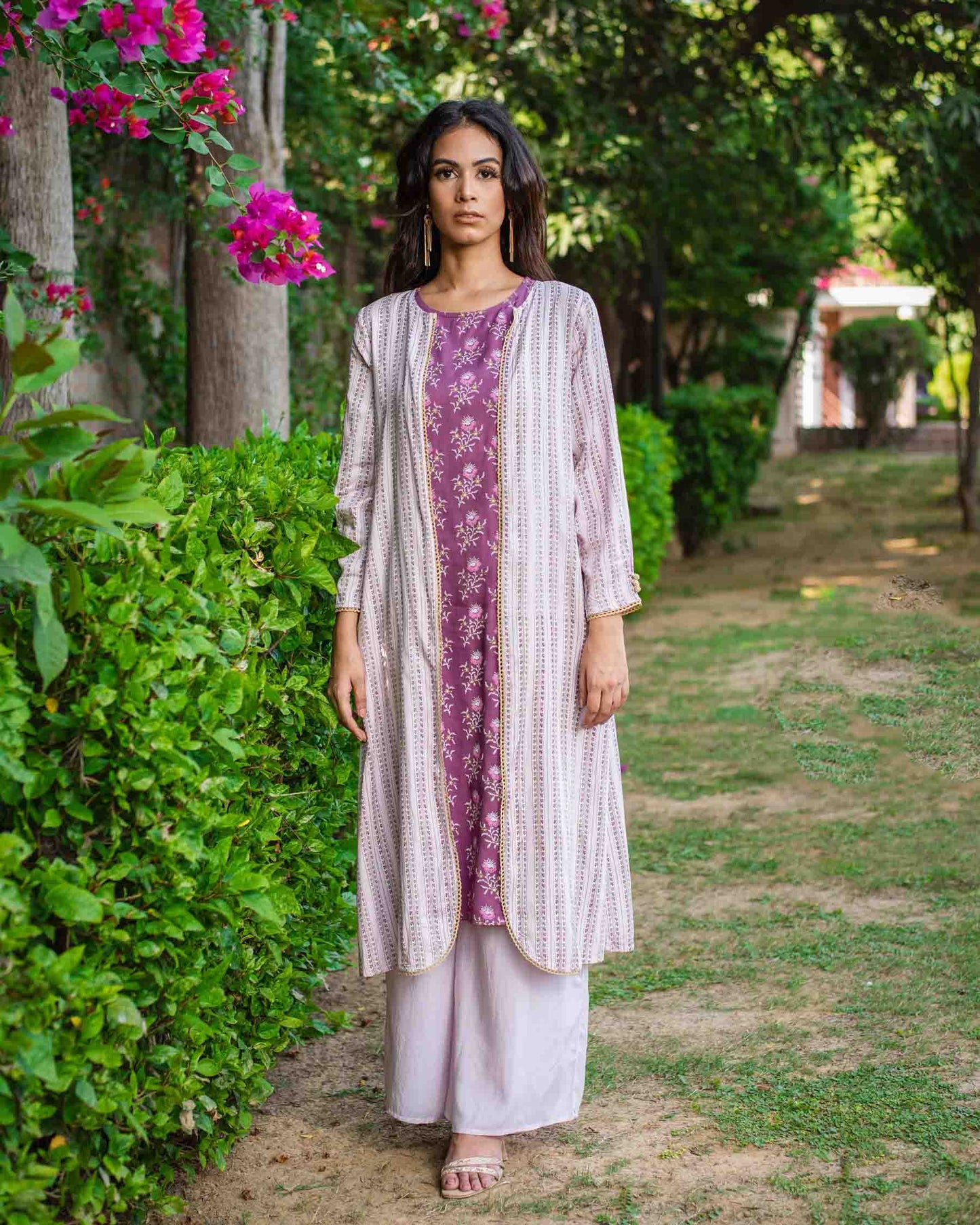 3 Piece Printed Kurta Set with Jacket