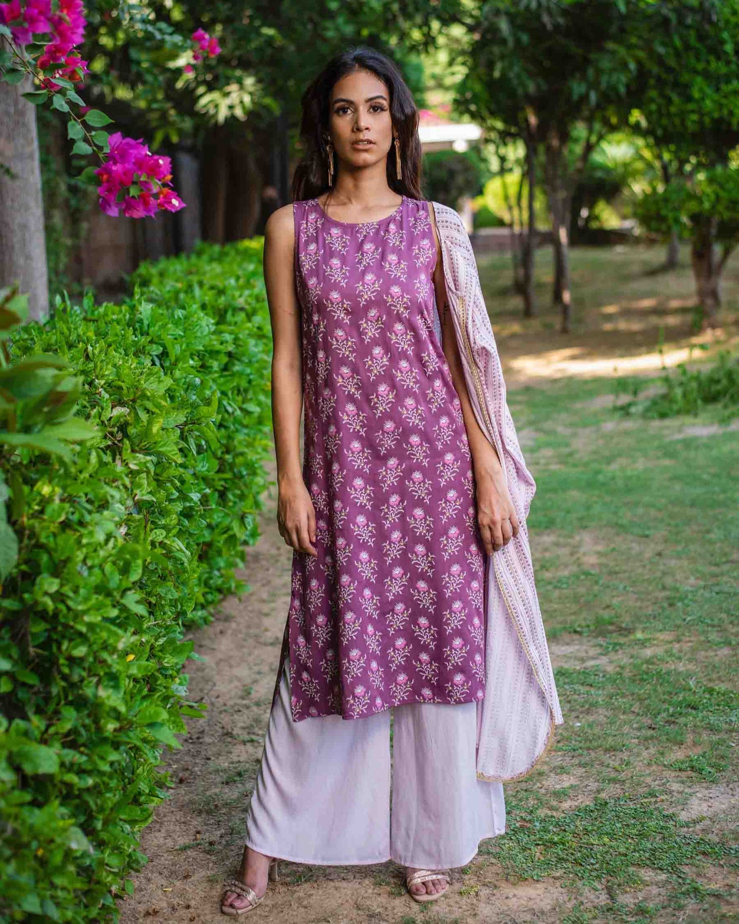 3 Piece Printed Kurta Set with Jacket