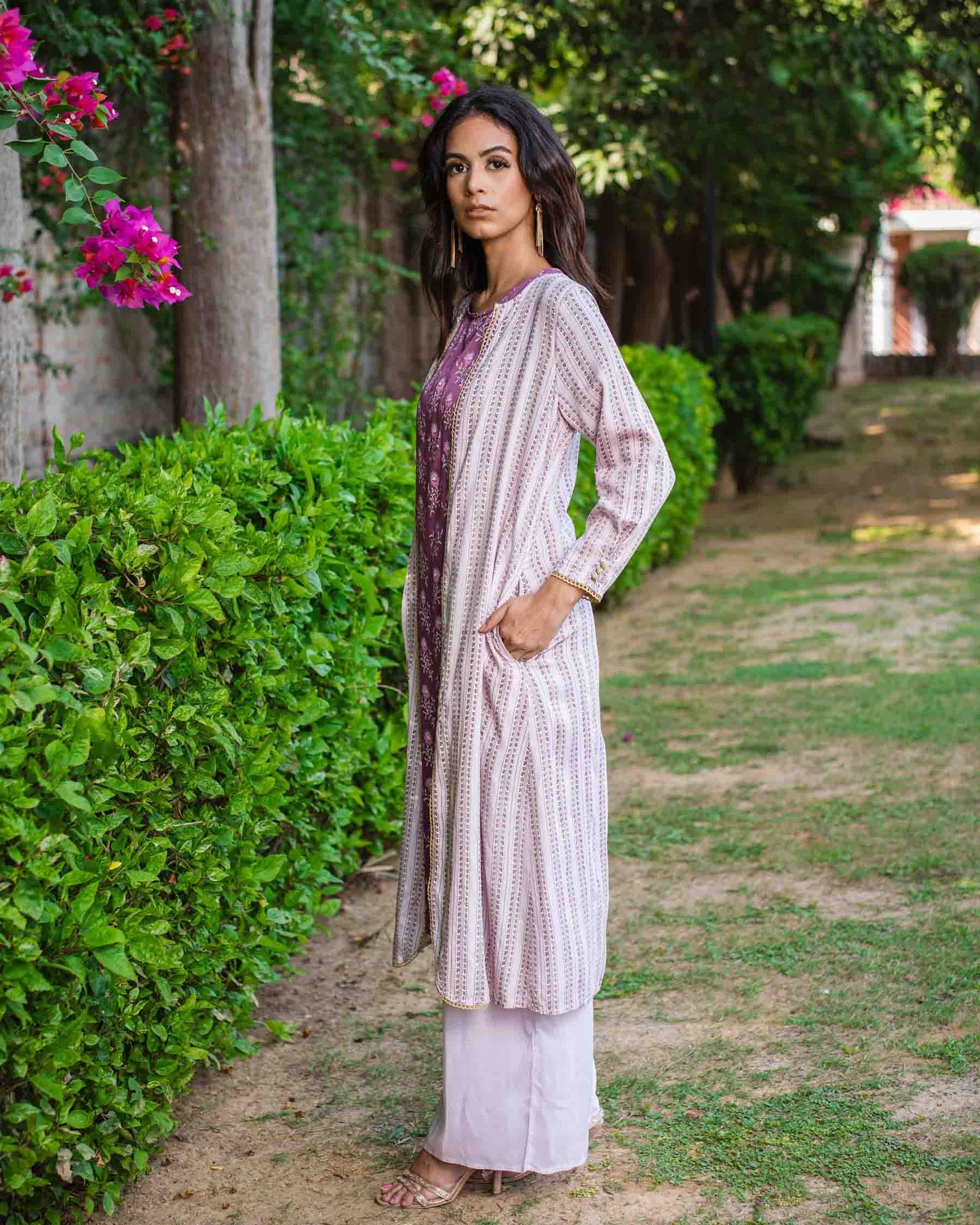 3 Piece Printed Kurta Set with Jacket