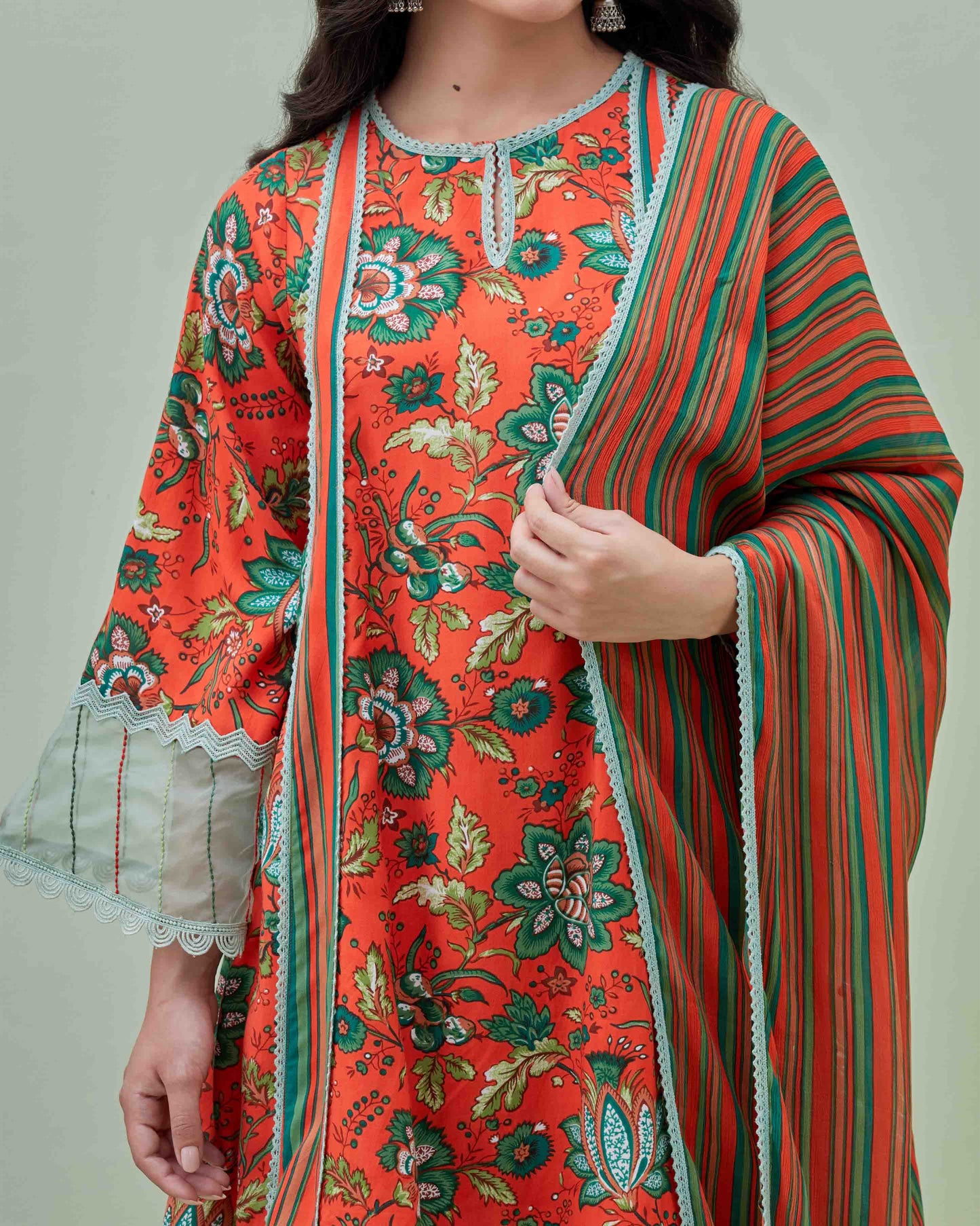 Tropical Print Kurta Pant Set with Dupatta