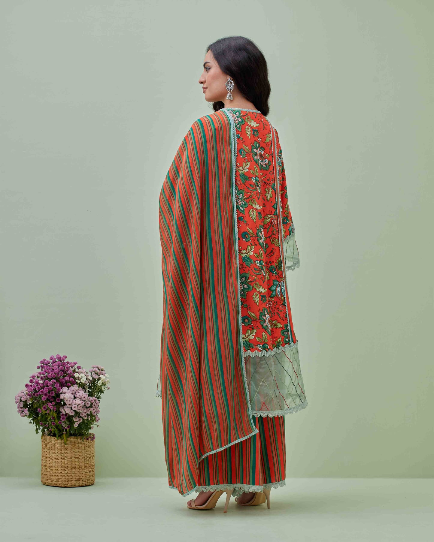 Tropical Print Kurta Pant Set with Dupatta