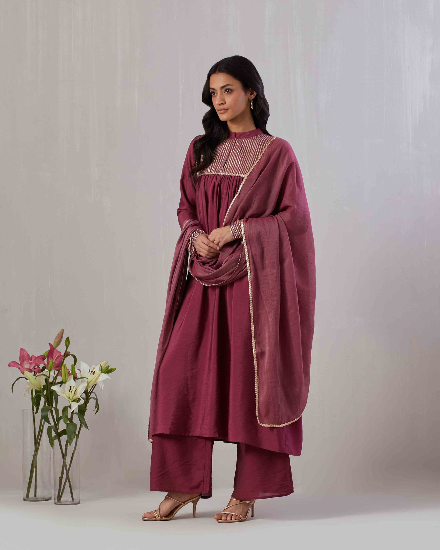 Wine Gota Embroidered Kurta Set