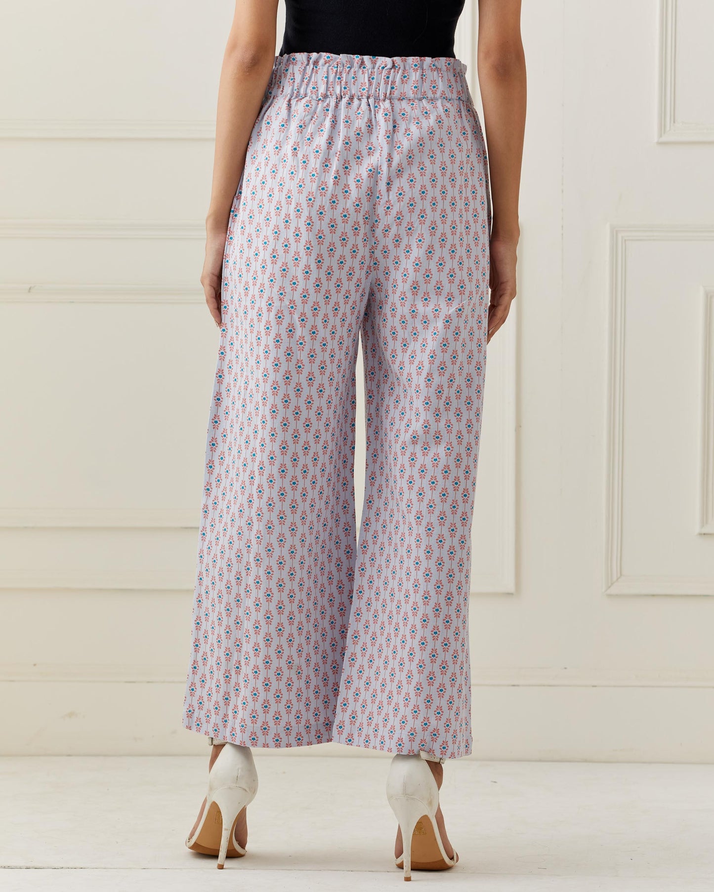 Lilac Printed Linen Flared Pants