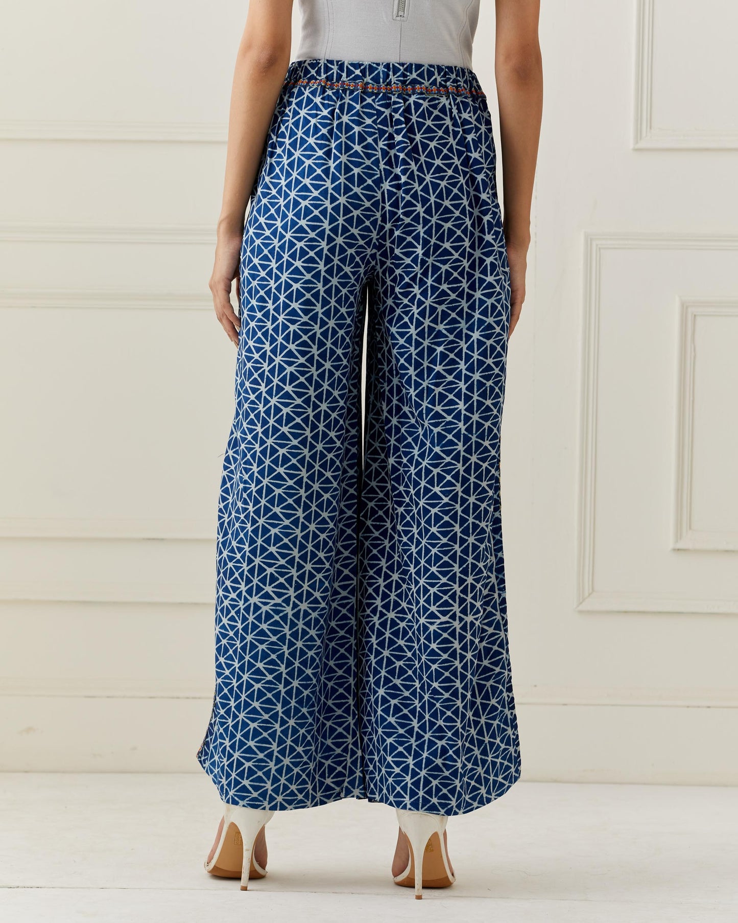 Indigo Dyed Printed Flared Pants