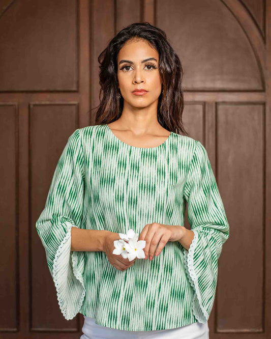 Viscose Cotton Linen Flared Sleeve Top