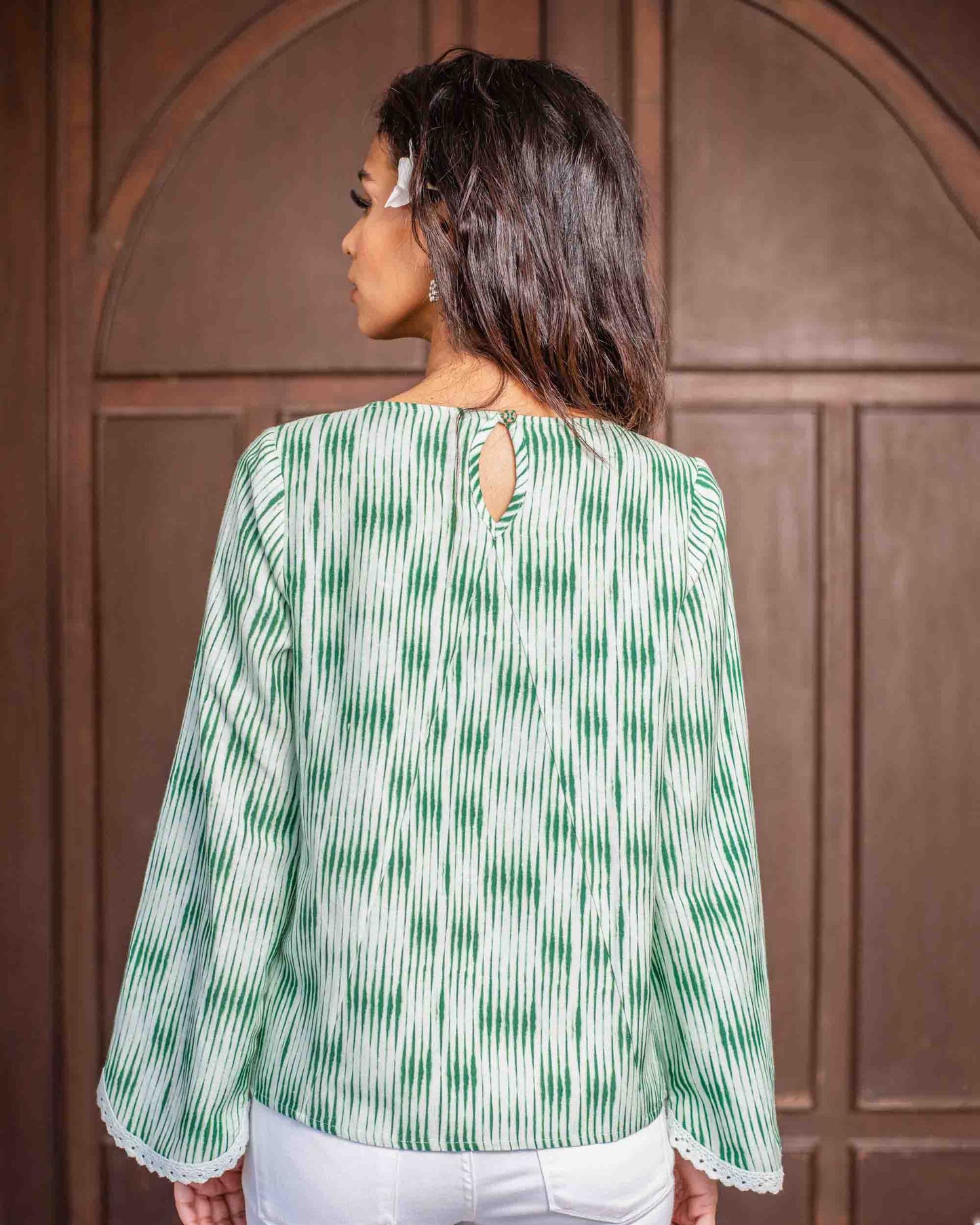 Viscose Cotton Linen Flared Sleeve Top