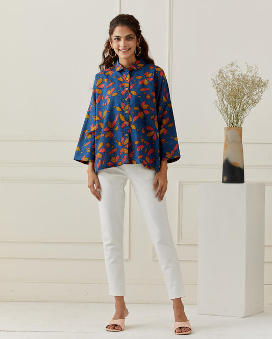 Block Printed Oversize Collar Shirt