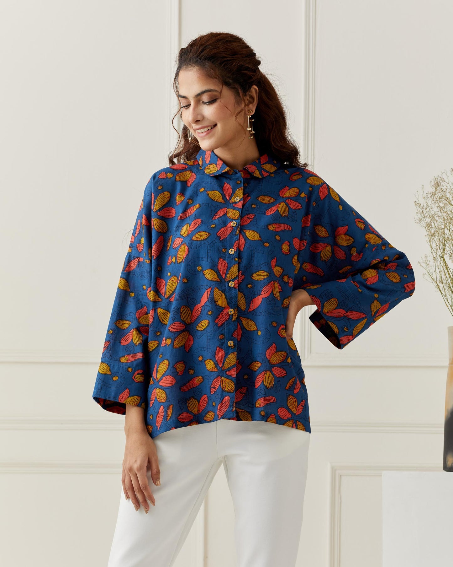 Block Printed Oversize Collar Shirt