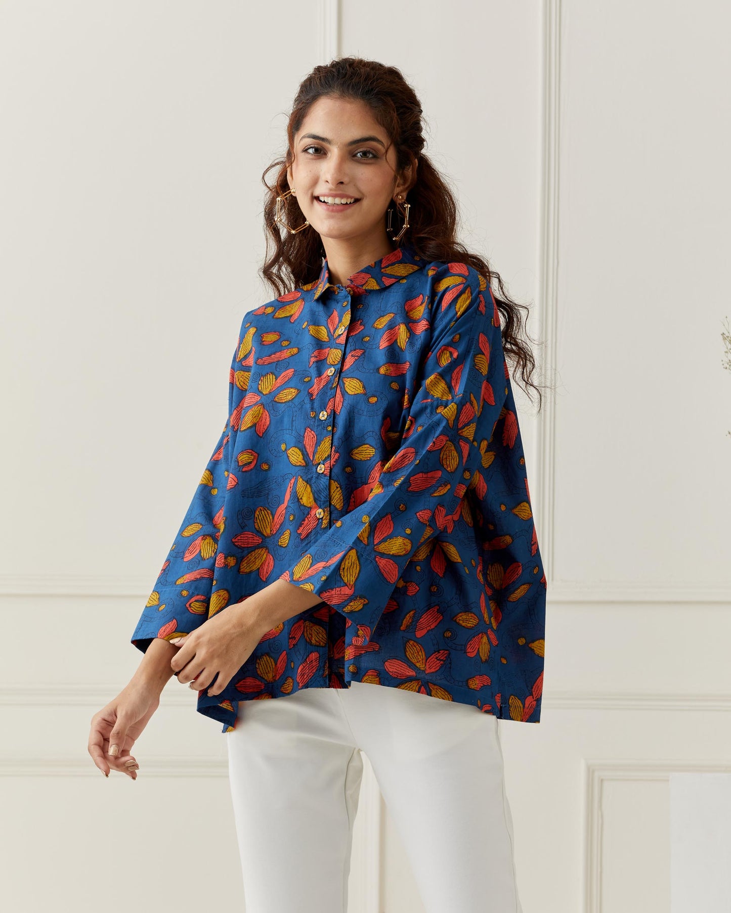 Block Printed Oversize Collar Shirt