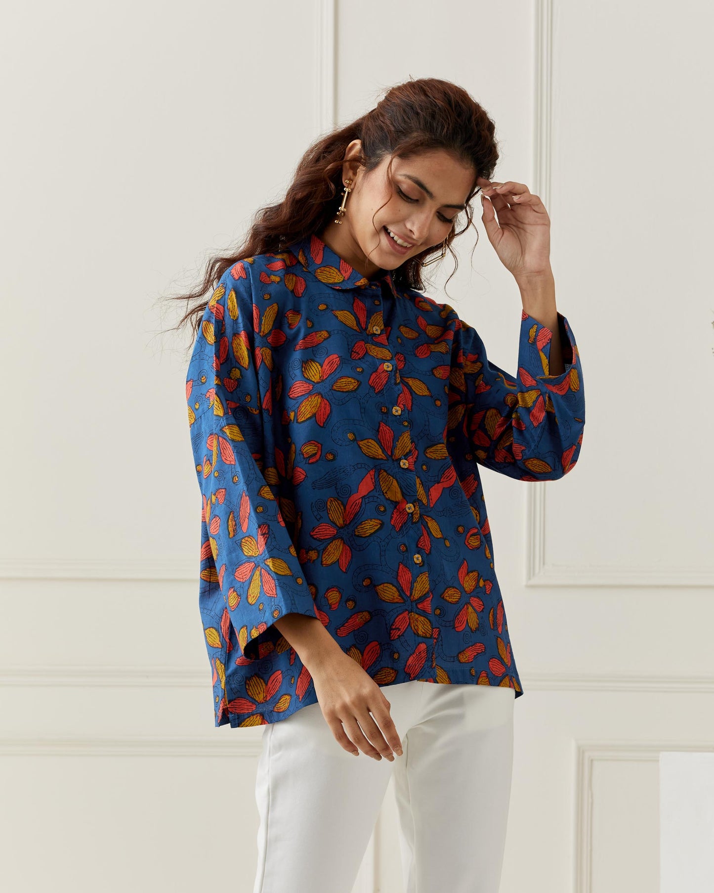 Block Printed Oversize Collar Shirt