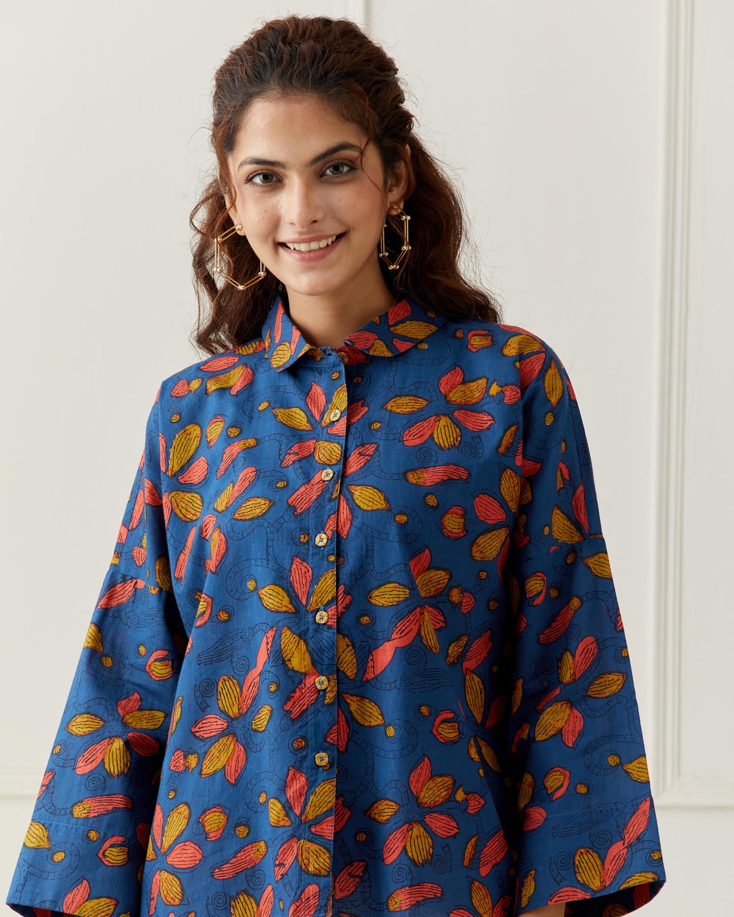 Block Printed Oversize Collar Shirt