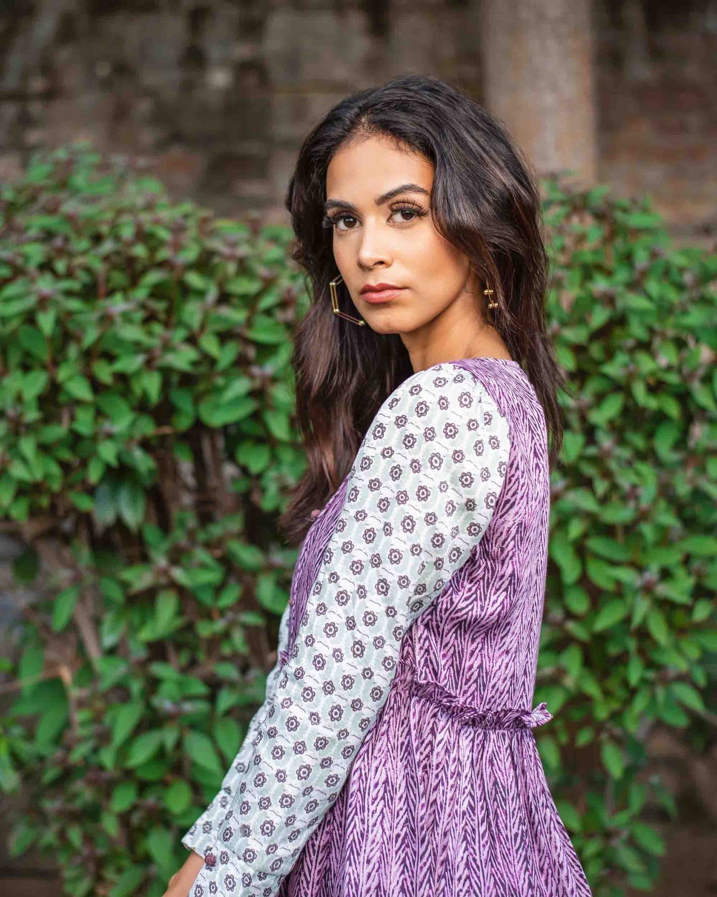 Modal Satin Printed Contrast Sleeve Top