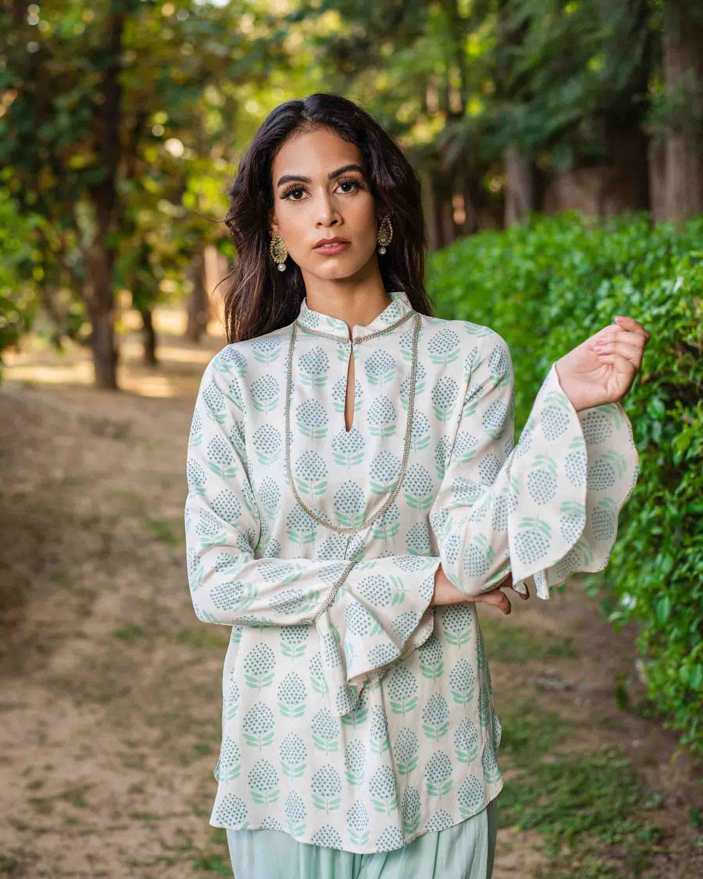 Light Hand Block Print Modal Bell Sleeve Top