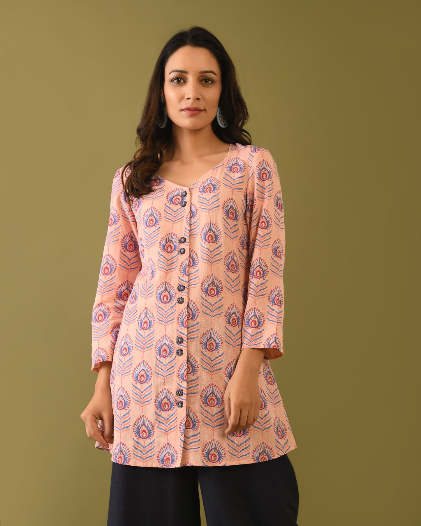 Hand Block Printed Peacock Tunic