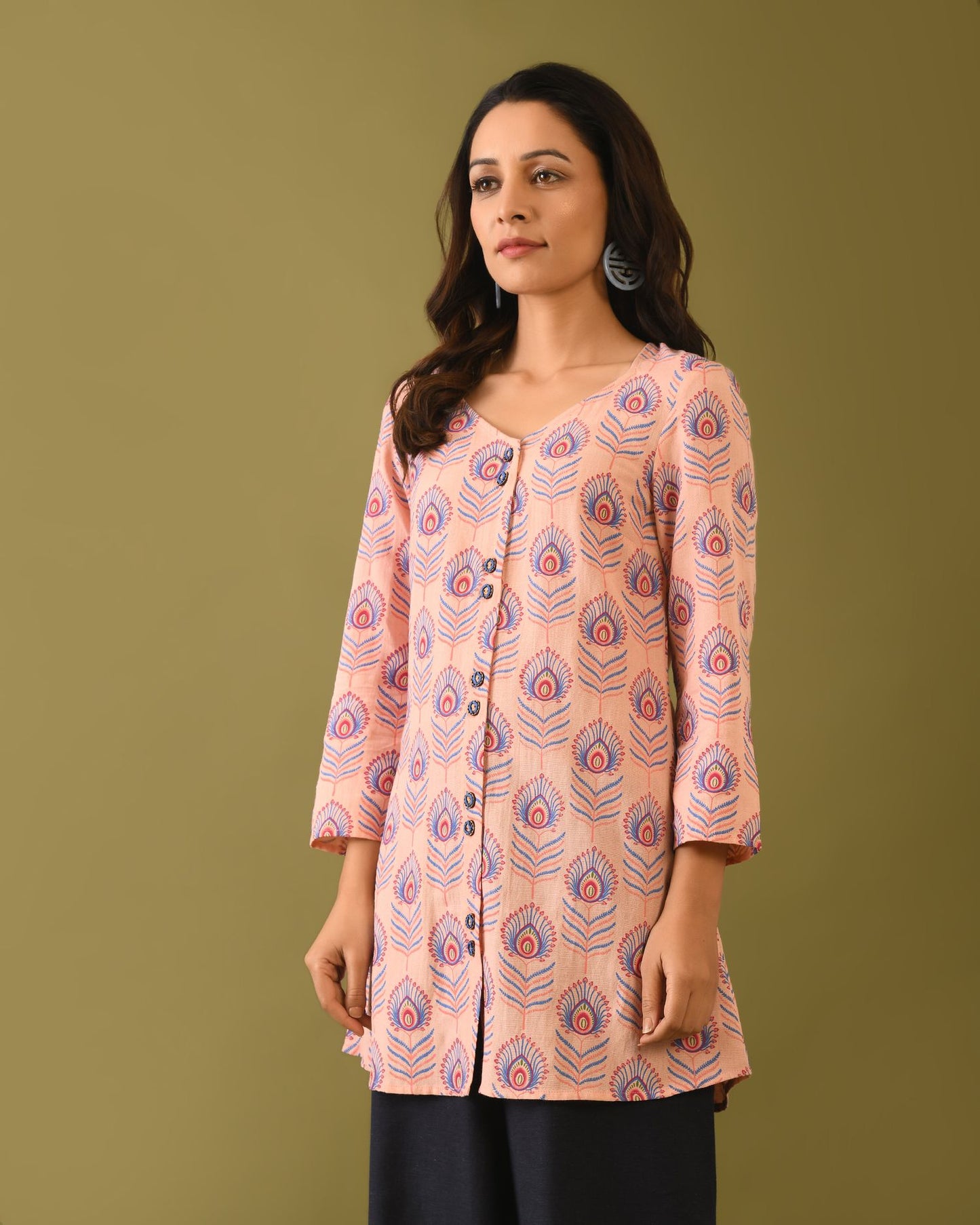 Hand Block Printed Peacock Tunic