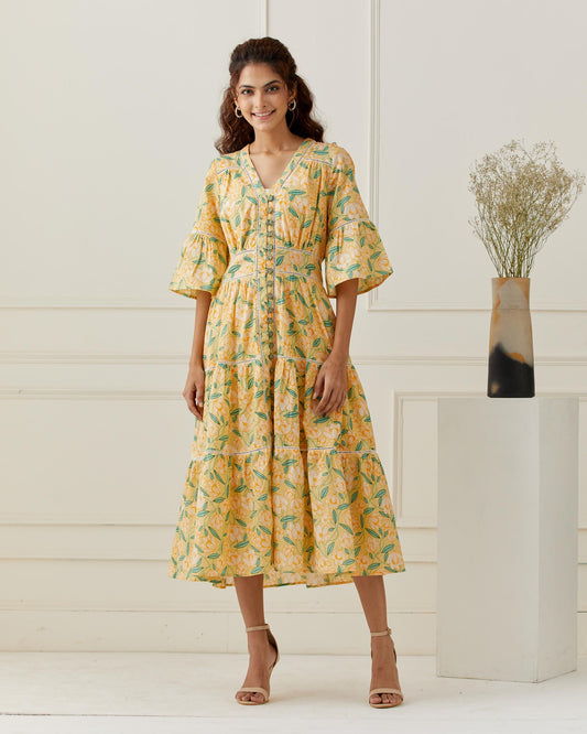 Yellow Floral Printed Maxi Dress